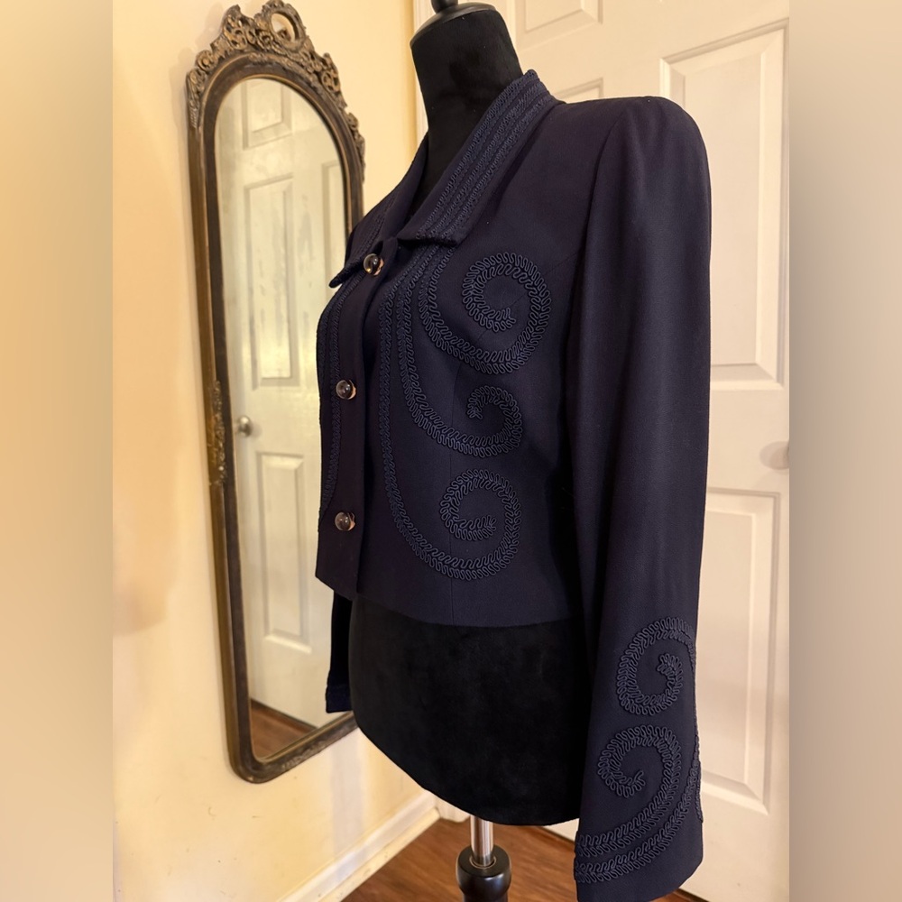 Zelda ~ Vintage Blue/Black Embroidered Soutache Embellished Jacket Blazer - Picture 2 of 10